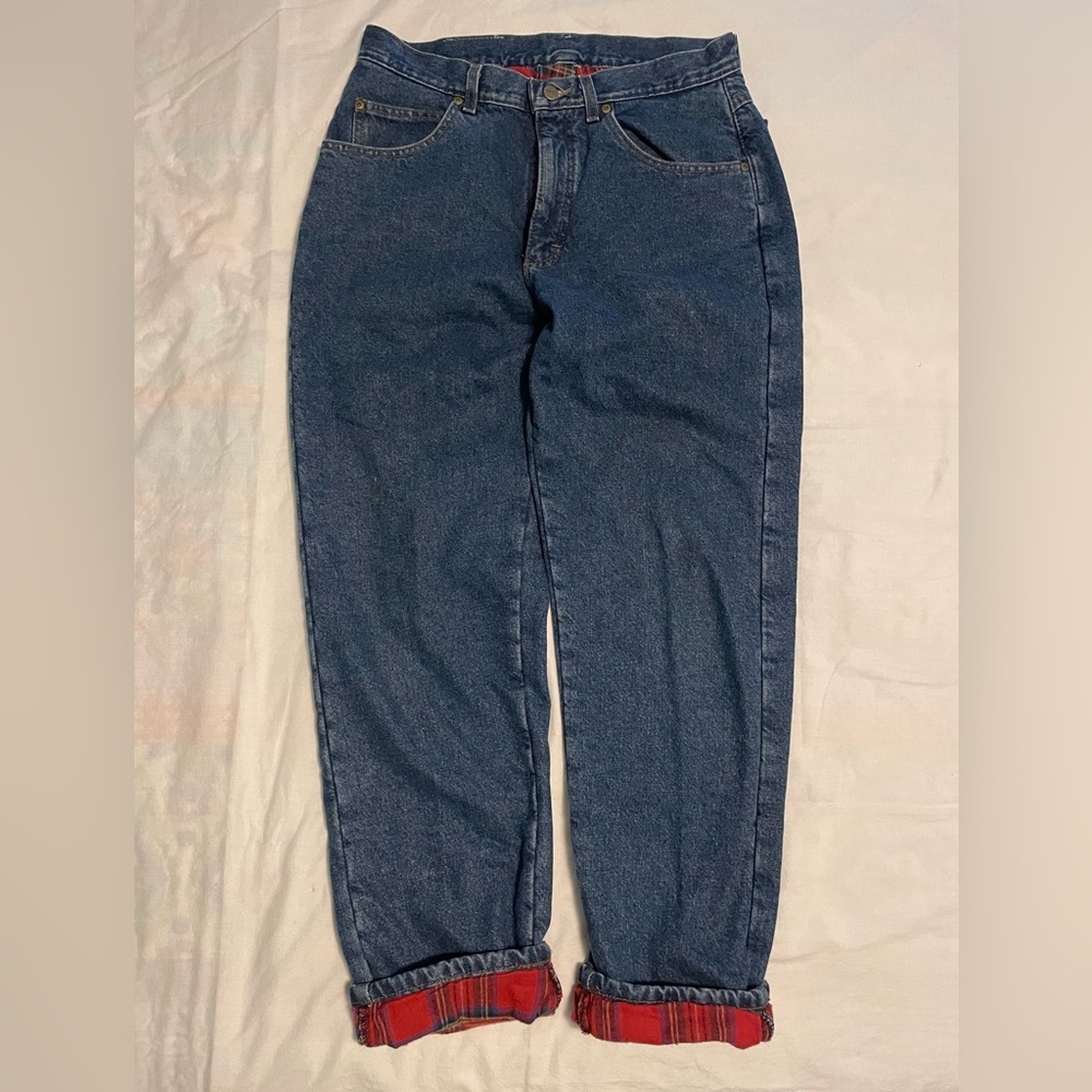 👖 LL Bean Men’s Vintage Jeans. Red Plaid Flannel Lined. Heavy Duty. 👖